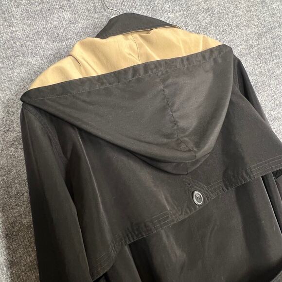 Misty Harbor Trench Coat Womens Medium Black Tan Classic Hood Belt Outdoor Rain - Picture 8 of 11